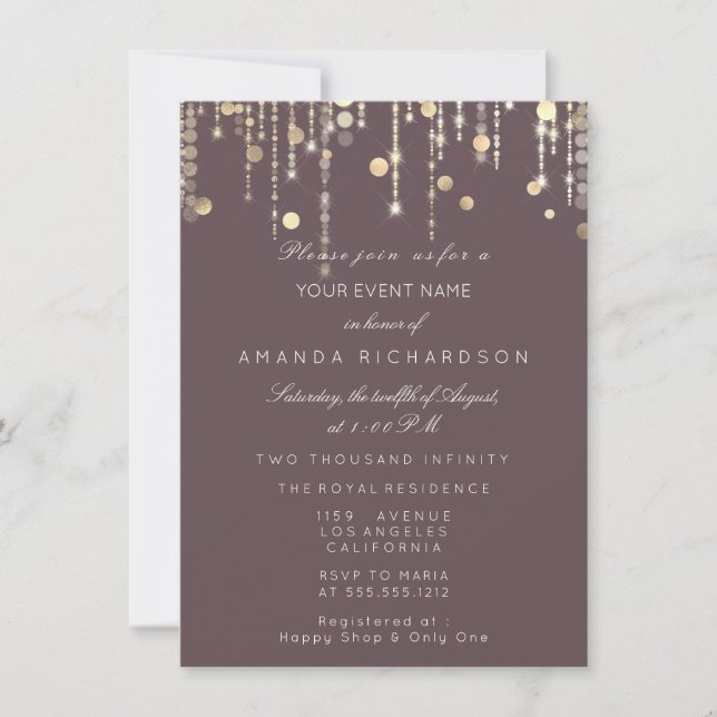 Invitation Gold Confetti Drith Birthday Maridal Ivory Smoky (Devant)