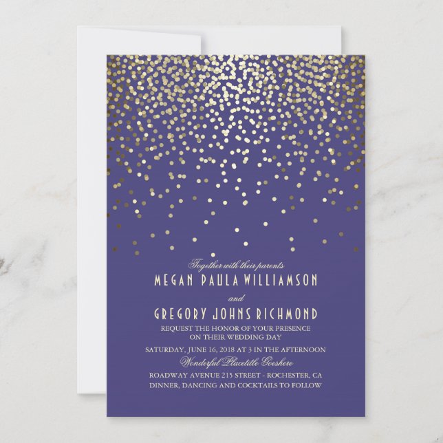 Invitation Gold Confetti - Étoiles Mariage de marine (Devant)