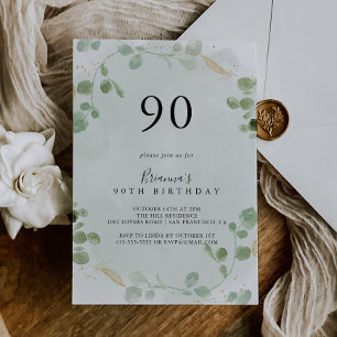 Invitation Gold Confetti Eucalyptus 90ème anniversaire