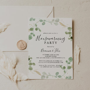 Invitation Gold Confetti Eucalyptus House Party
