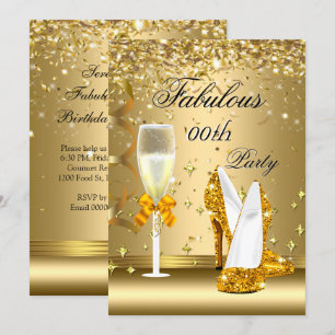 Invitation Gold Confetti Fabuleux Champagne Heels Anniversair