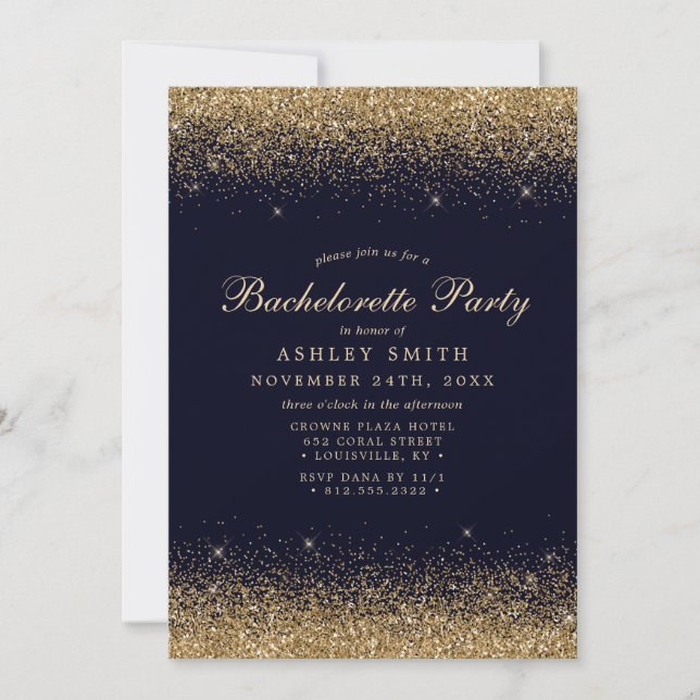 Invitation Gold Confetti Marine Bachelorette moderne (Devant)
