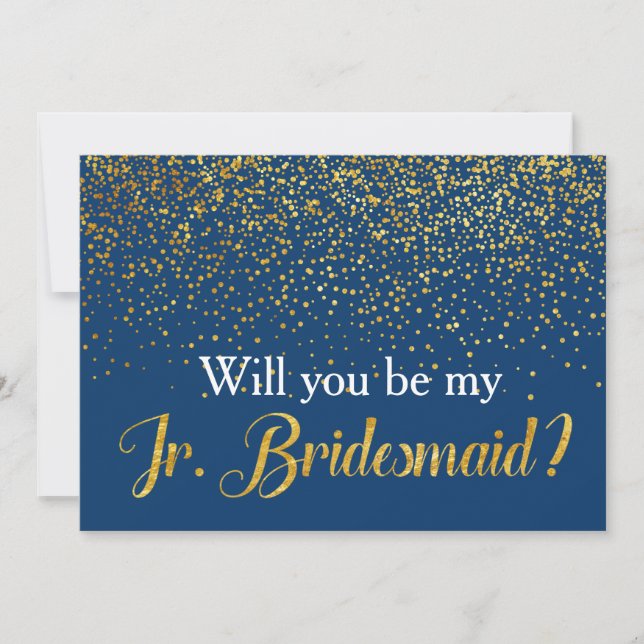 Invitation Gold Confetti Navy Serez-vous Mon Jr Bridesmaid (Devant)