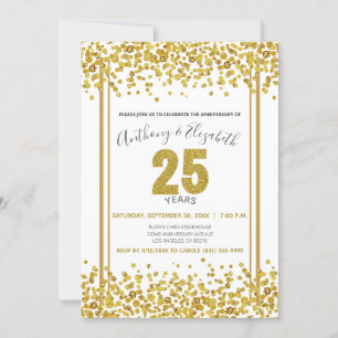 Invitation Gold Confetti Parties scintillant du 25e anniversa