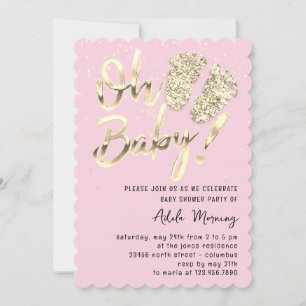 Invitation Gold Confetti Pieds bébé fille douche Script rose