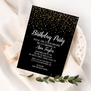 Invitation Gold Confetti sur la fête d'anniversaire noire