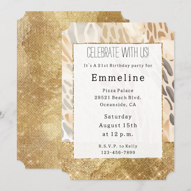 Invitation Gold Cream Poster de animal ivoire Abstrait (Devant / Derrière)