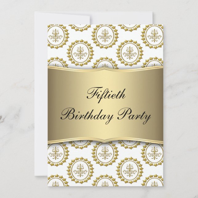 Invitation Gold Crest White Elegant 50e anniversaire Invitati (Devant)