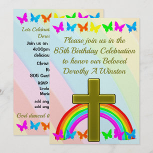 INVITATION GOLD CROSS ET BUTTERFLY 85E ANNIVERSAIRE INVITATIO
