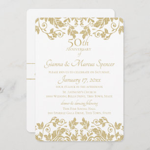Invitation Gold Damask 50th Anniversary
