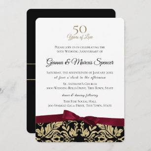 Invitation Gold Damask 50th Anniversary