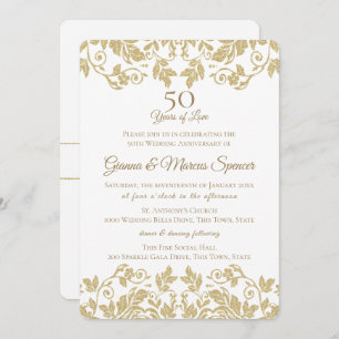 Invitation Gold Damask 50th Anniversary
