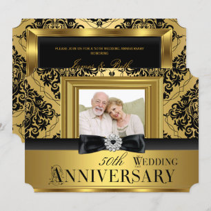 Invitation Gold Damask Bow Photo 50th Mariage Anniversary 3