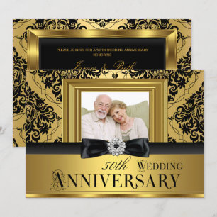Invitation Gold Damask Bow Photo 50th Mariage Anniversary 3