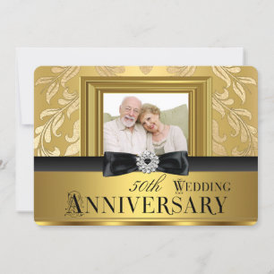 Invitation Gold Damask Bow Photo 50th Mariage Anniversary 4