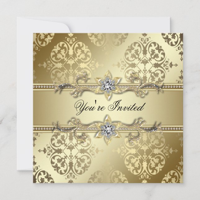 Invitation Gold Damask Gold Party (Devant)