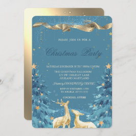 Invitation Gold Deer, Blue Pine Trees Noël Compagnie