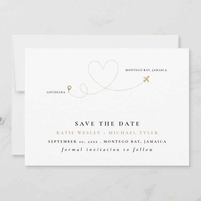 Invitation Gold Destination Wedding Enregistrer la date (Devant)