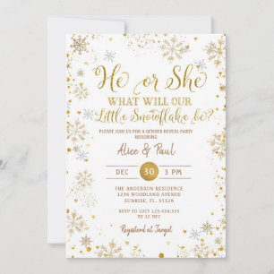 Invitation Gold d'hiver Il ou elle Fête de révélation de genr