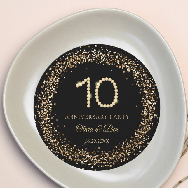 Invitation Gold Diamond 10th Anniversary charger plate insert (Gold Diamond 10th Anniversary party charger plate insert)