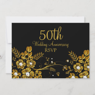 Invitation Gold Diamond Floral Swirl 50e Anniversaire RSVP