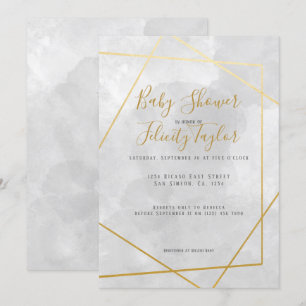 Invitation Gold Diamond Gray Aquarelle Baby shower