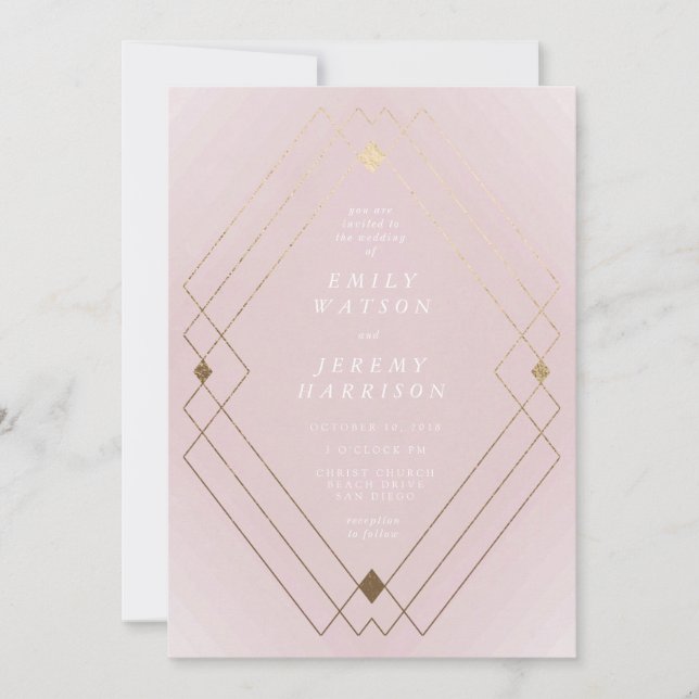 Invitation Gold Diamond rose Géométrique Mariage Gatsby (Devant)