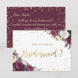 Invitation Gold Diamonds Bourgogne Floral Bridesmaid Card