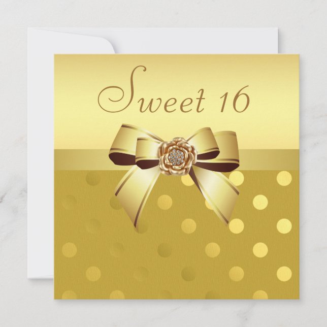 Invitation Gold & Diamonds Fleur & Pois Sweet 16 (Devant)