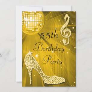 Invitation Gold Disco Ball and Heels 55e anniversaire