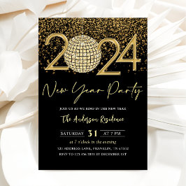 Invitation Gold Disco Ball Cheers New Years Eve Party 2024