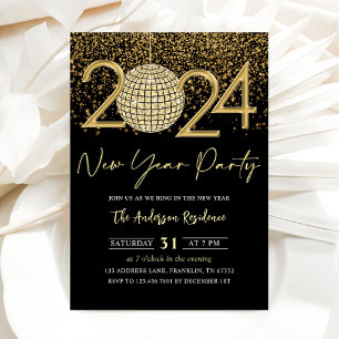 Invitation Gold Disco Ball Cheers New Years Eve Party 2024