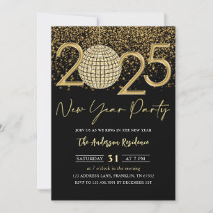 Invitation Gold Disco Ball Cheers New Years Eve Party 2025