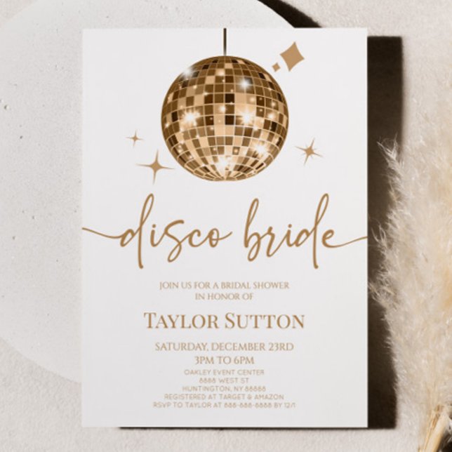 Invitation Gold Disco Ball Disco Bride Fête des mariées (Créateur téléchargé)