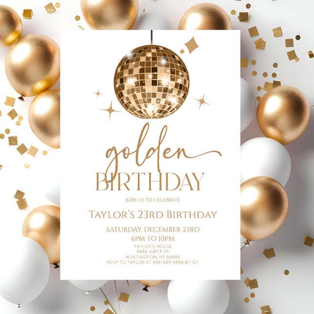 Invitation Gold Disco Ball Golden Anniversaire (Créateur téléchargé)