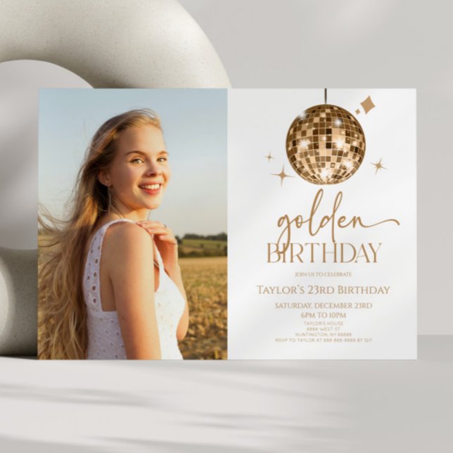 Invitation Gold Disco Ball Golden Picture Anniversaire (Créateur téléchargé)