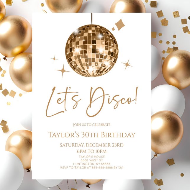Invitation Gold Disco Ball Let's Disco Anniversaire (Créateur téléchargé)