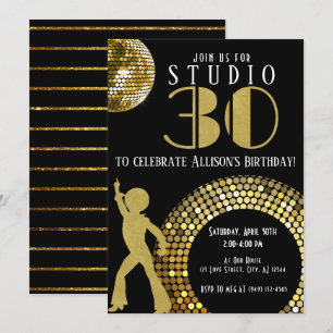 Invitation Gold Disco Ball Studio 54 Party 30e anniversaire