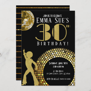 Invitation Gold Disco Ball Studio 54 Party 30e anniversaire