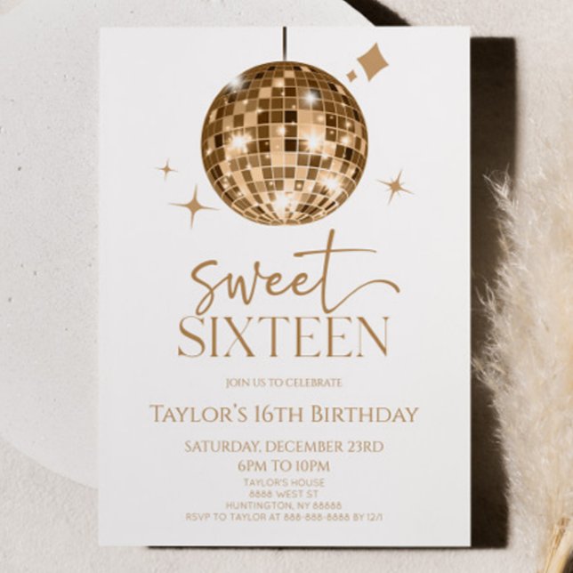 Invitation Gold Disco Ball Sweet sixteen 16ème anniversaire (Créateur téléchargé)