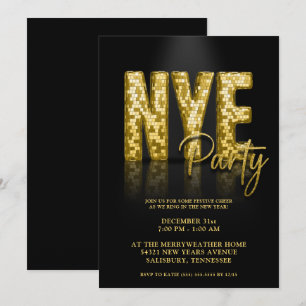 Invitation Gold Disco Parties scintillant New Years Eve Party