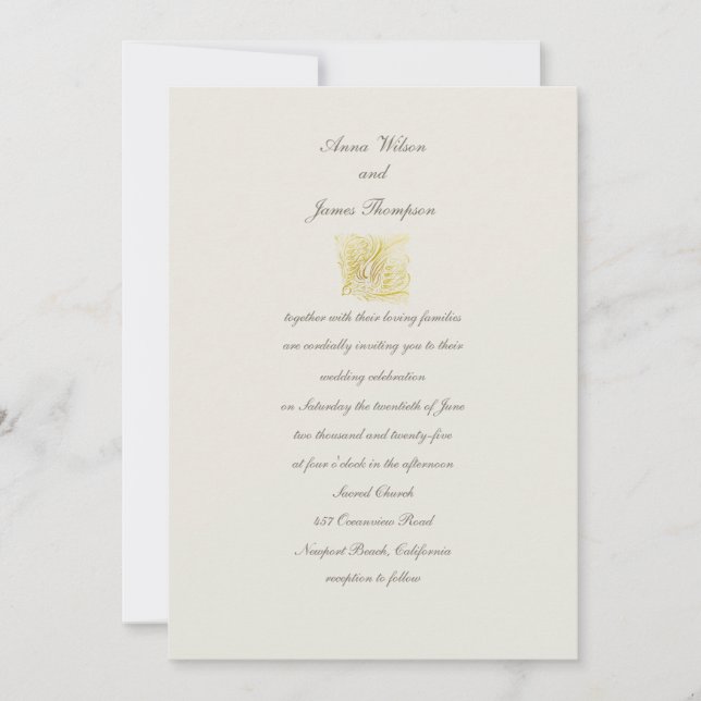Invitation Gold Dove Elegant Ecru Simple Classy Mariage  (Devant)