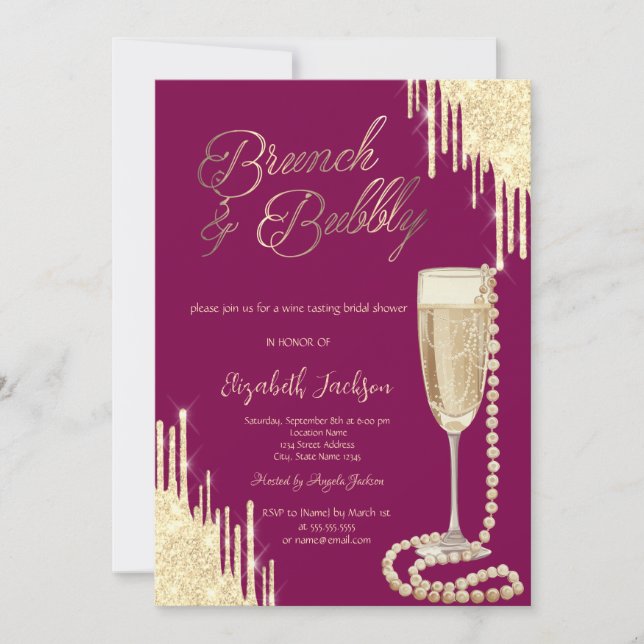 Invitation Gold Drivers Stylish Pearls Prosecco Fête des mari (Devant)
