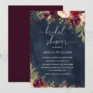 Invitation Gold Dust Burgundy Marine Fête des mariées florale