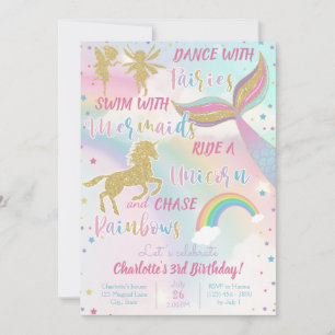 Invitation Gold Dust Magique Unicorn Fairy Mermaid Anniversai