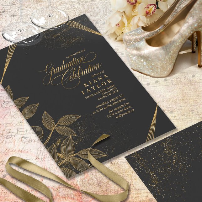 Invitation Gold Dust & Outlines Graduation Black/Gold ID910 (Créateur téléchargé)
