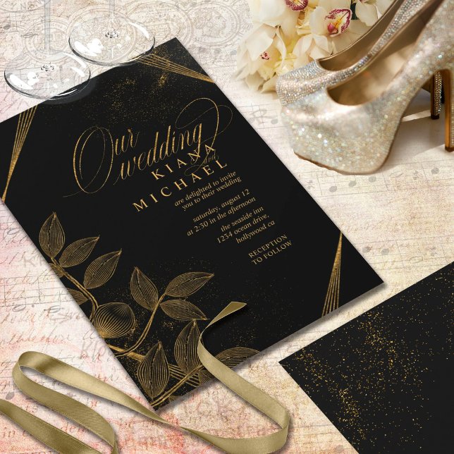Invitation Gold Dust & Outlines Mariage Black/Gold ID835 (Créateur téléchargé)