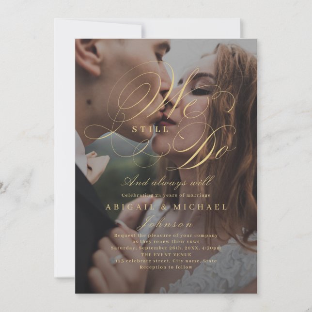 Invitation Gold élégant calligraphie classique photo NOUS TOU (Devant)