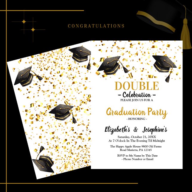 Invitation Gold Elegant double Celebration Graduation (Créateur téléchargé)