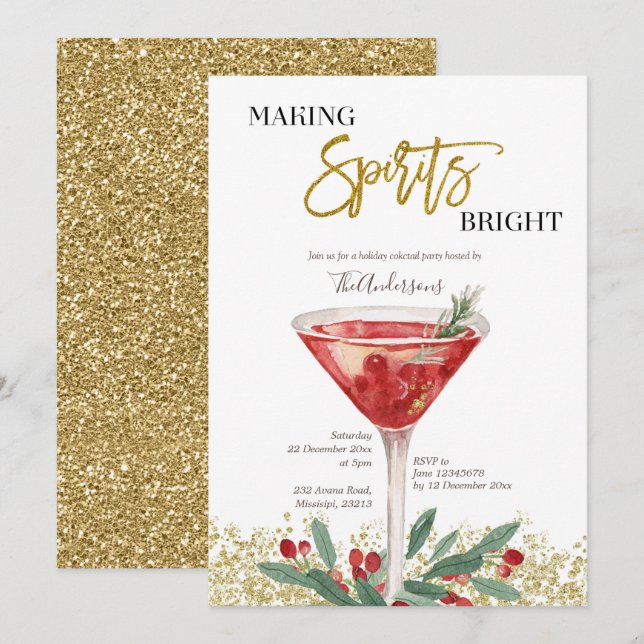 Invitation Gold Elegant Fabriquant Spirits Bright Cocktail (Devant / Derrière)